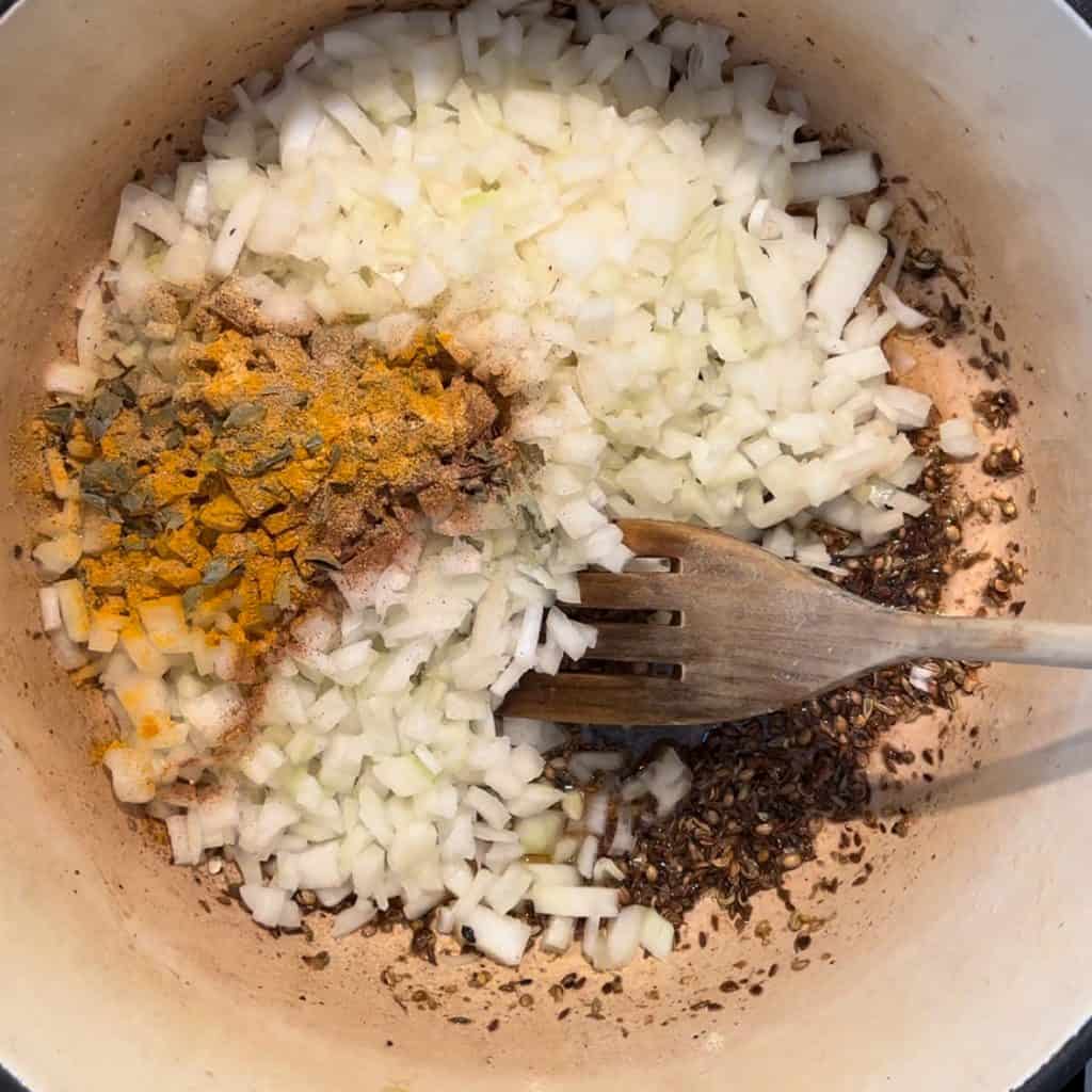 onion and ground spices in a large pot