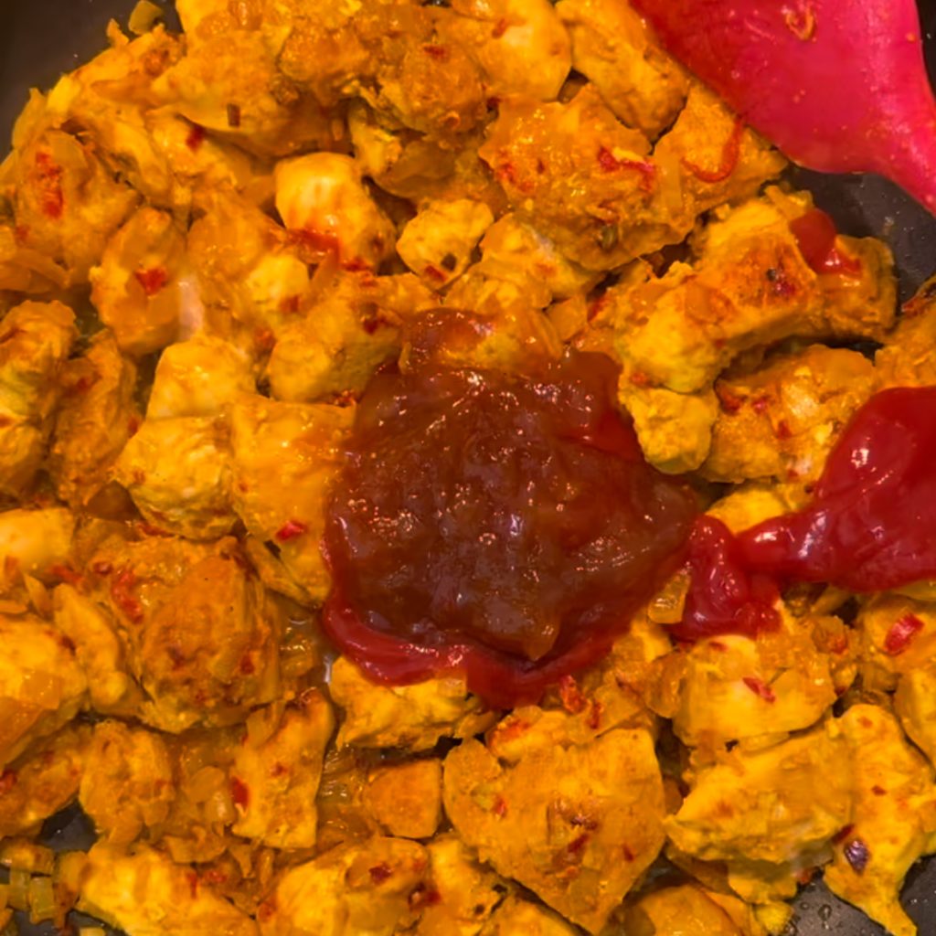 chicken chasni process shot 4 tomato sauce and mango chutney