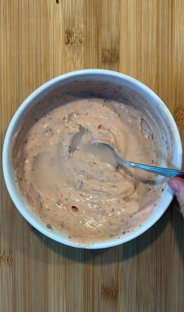 pink pakora sauce with water